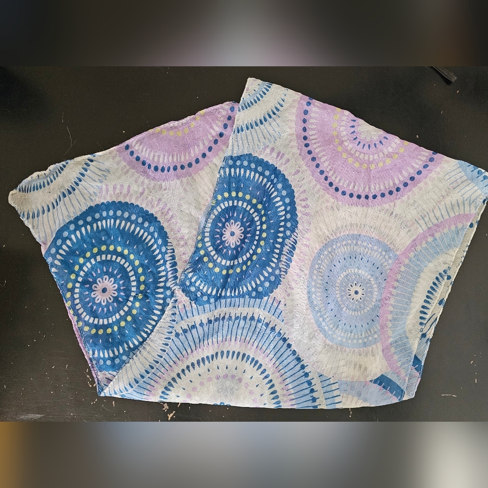 Blue And Purple Lightweight Patterned Bohemian Print Scarf